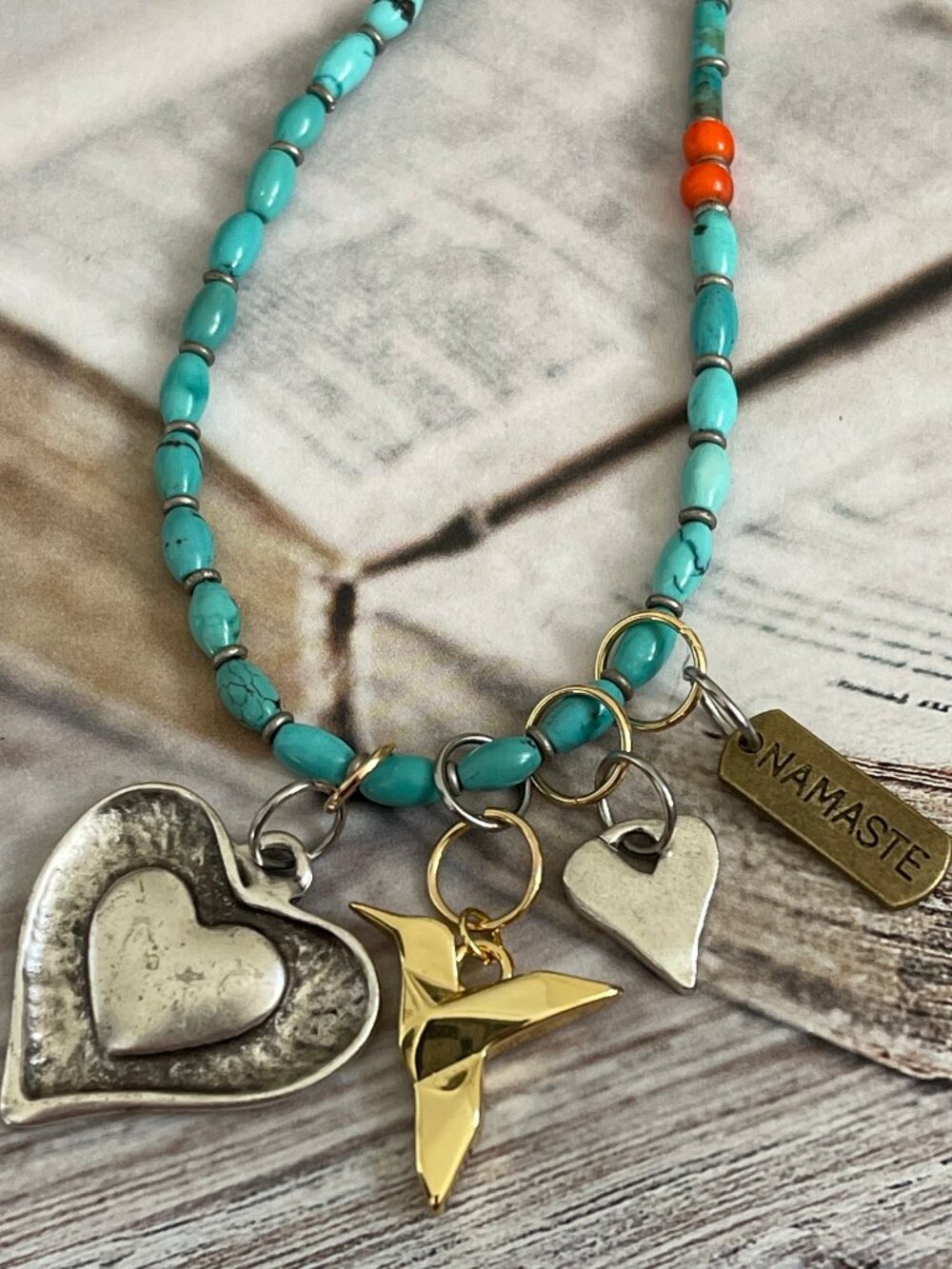 SUNDANCE "Heart of a Hummingbird" Turquoise, Charms & Mixed Metal Necklace: NWOT - Picture 3 of 11